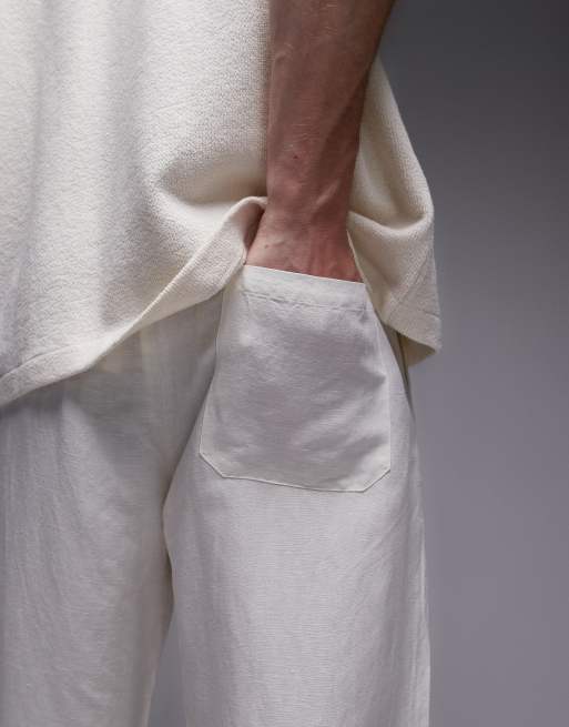 Topman tapered fit linen pants ecru, 4 of 5