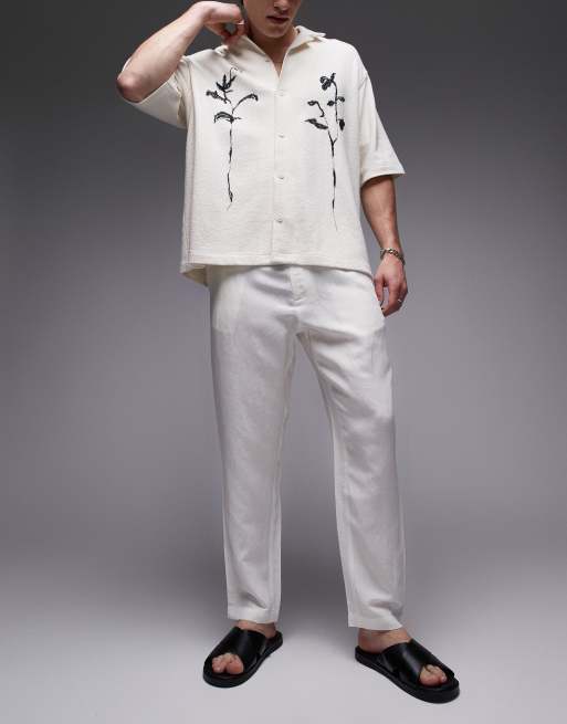 Topman tapered fit linen pants ecru, 5 of 5