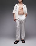 [Topman] Topman tapered fit linen pants in ecru-White XL Ecru