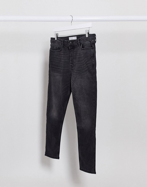 Topman stretch tapered jeans in washed black