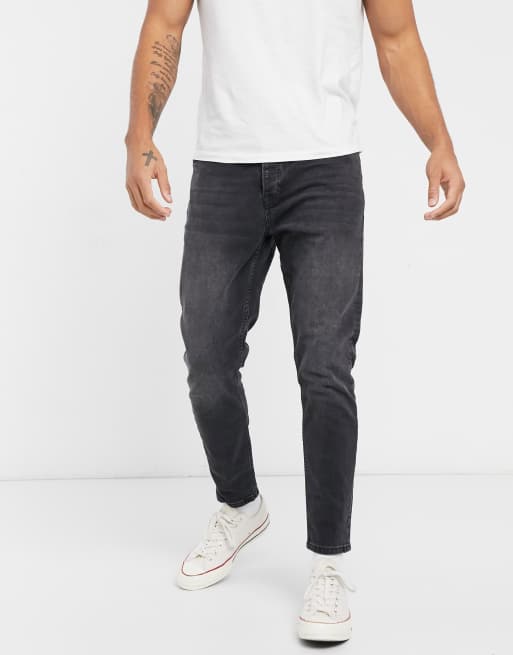 Topman tapered jeans in washed black | ASOS