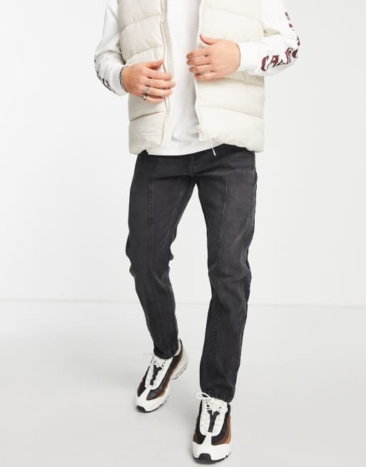 Topman - Tapered jeans med søm foran i vasket sort, 4 af 4