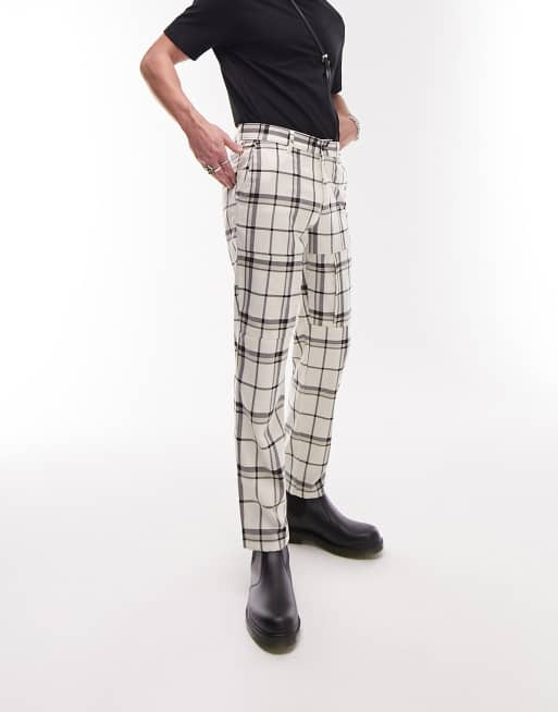 Tan color check blend cotton trousers pant for men