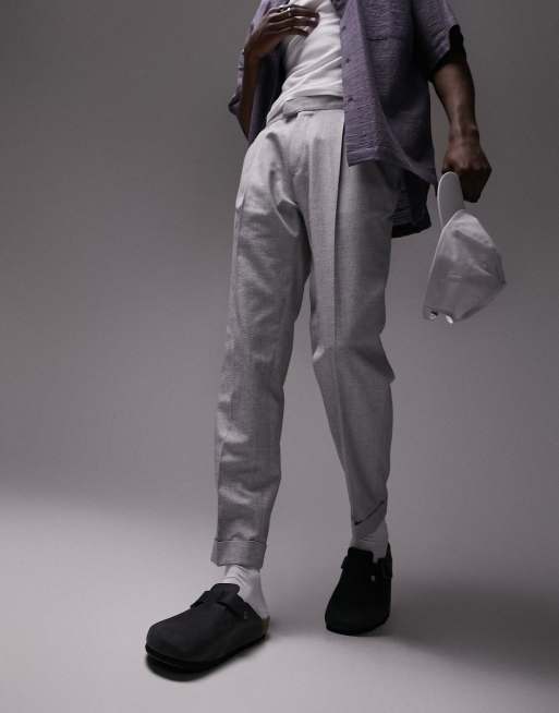 Topman tapered linen mix pants in grey