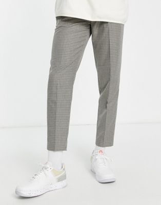 Topman tapered micro checked trousers in grey