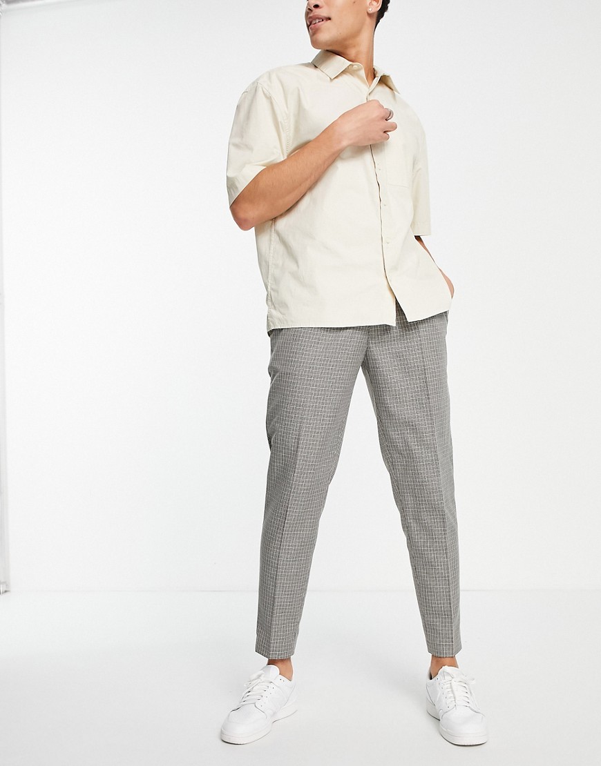 Topman tapered micro plaid pants in gray-Grey