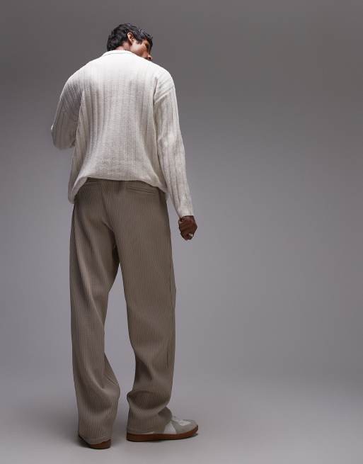 Topman tapered plisse pants in stone - part of a set