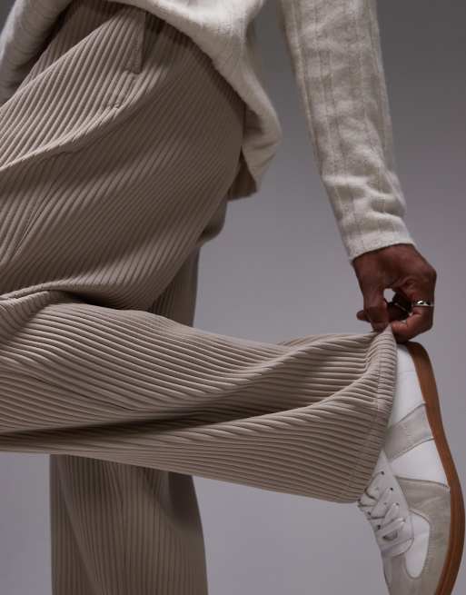 Topman tapered plisse pants in stone - part of a set