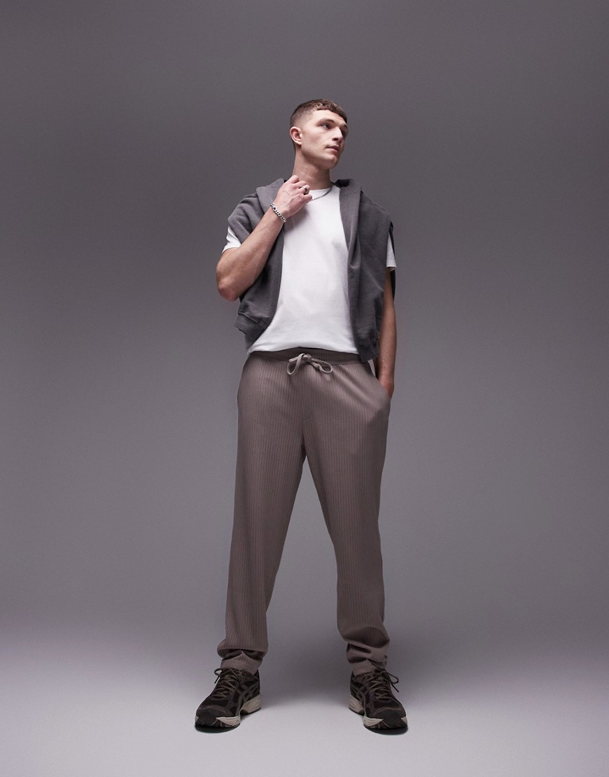 Topman Tapered Plisse Pants In Stone-neutral