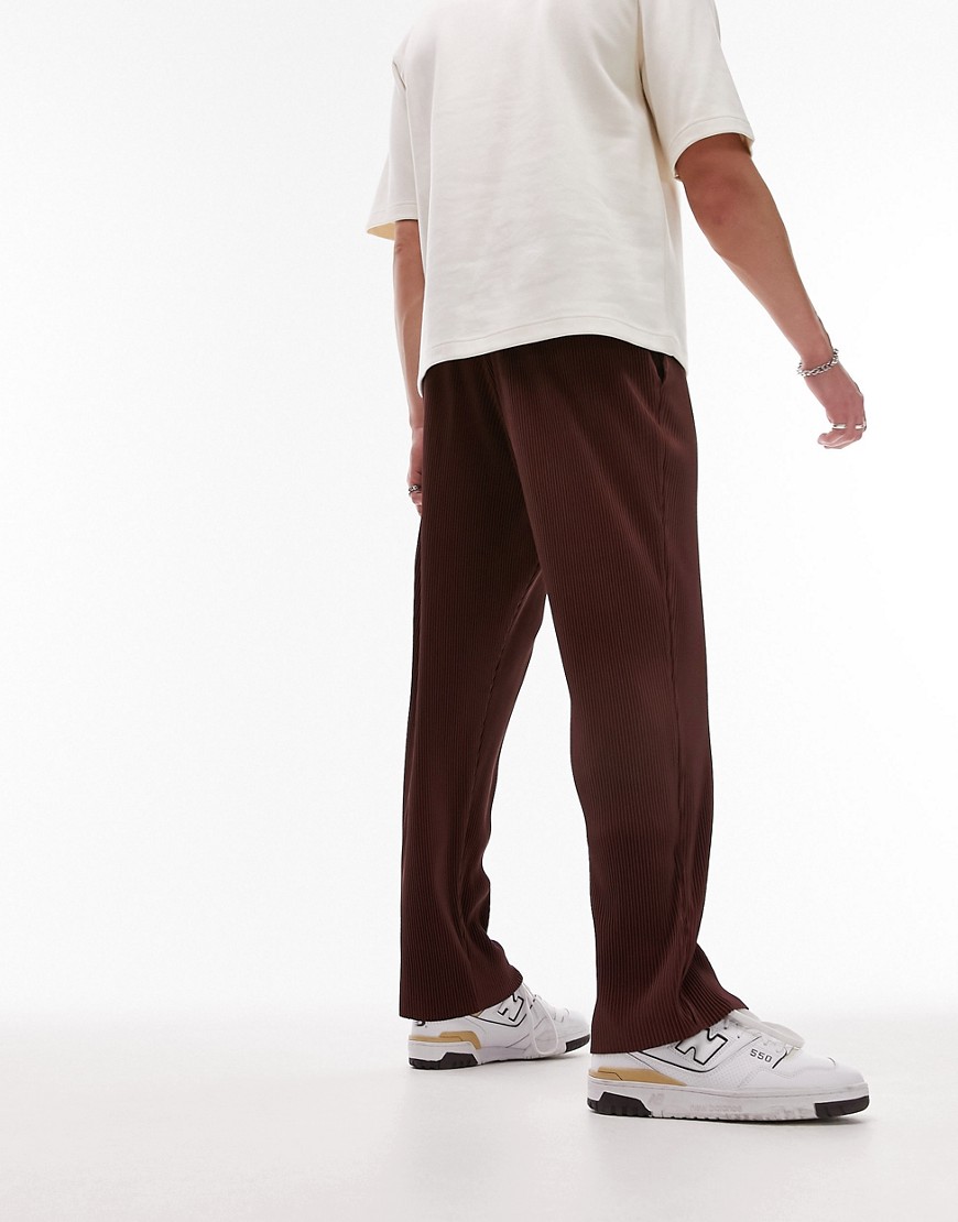 Topman tapered plisse sweatpants in brown