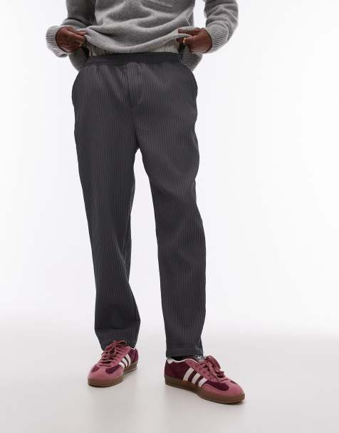Topman tapered plisse trousers in charcoal - view 1