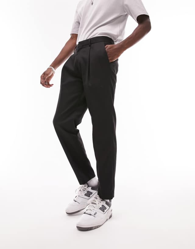 Topman tapered pronounced twill pants in black