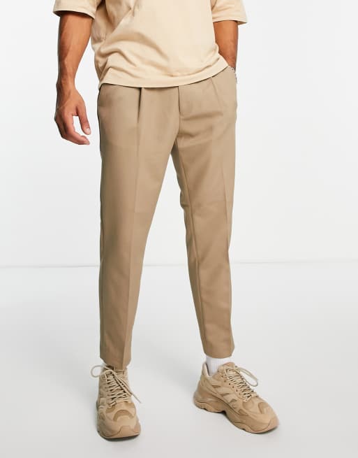 Topman tapered pronounced twill pants in stone, 4 of 4