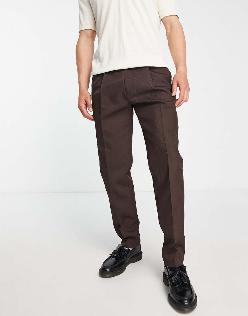 Topman tapered pronounced twill trousers in brown