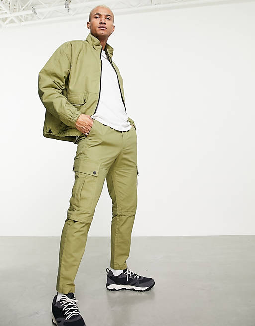  Topman tapered ripstop co-ord  cargo trousers in khaki 