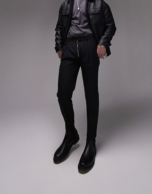 Topman tapered ripstop pants in black