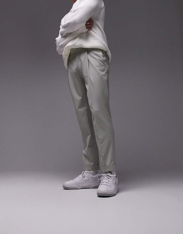 Topman tapered ripstop pants in light khaki