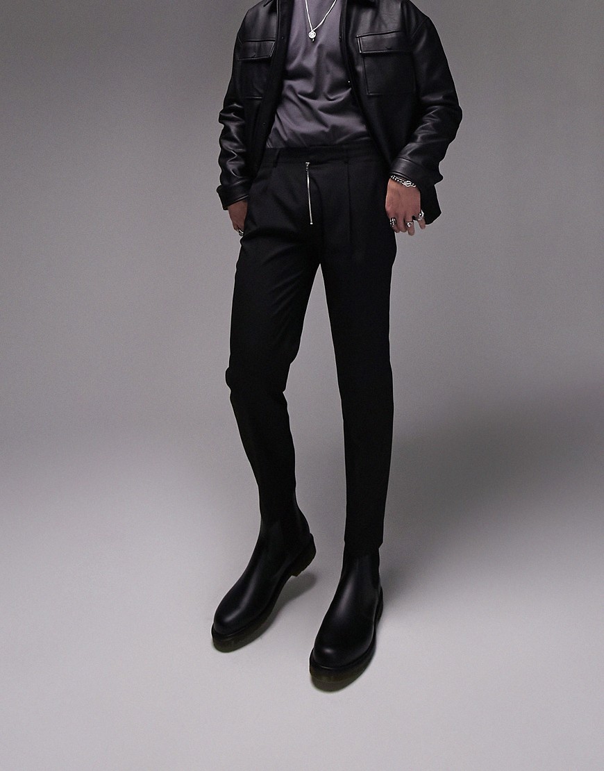 Topman tapered ripstop trousers in black
