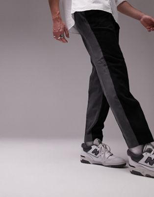 Topman tapered spliced cord trousers in black and charcoal