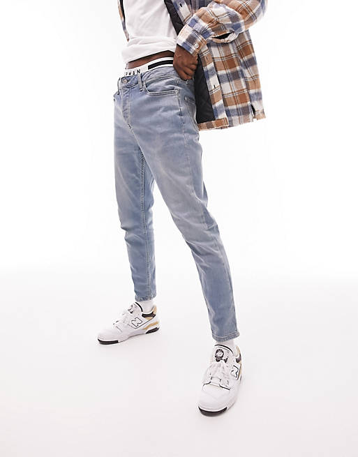 Topman - Tapered stretch-jeans i lys vask 