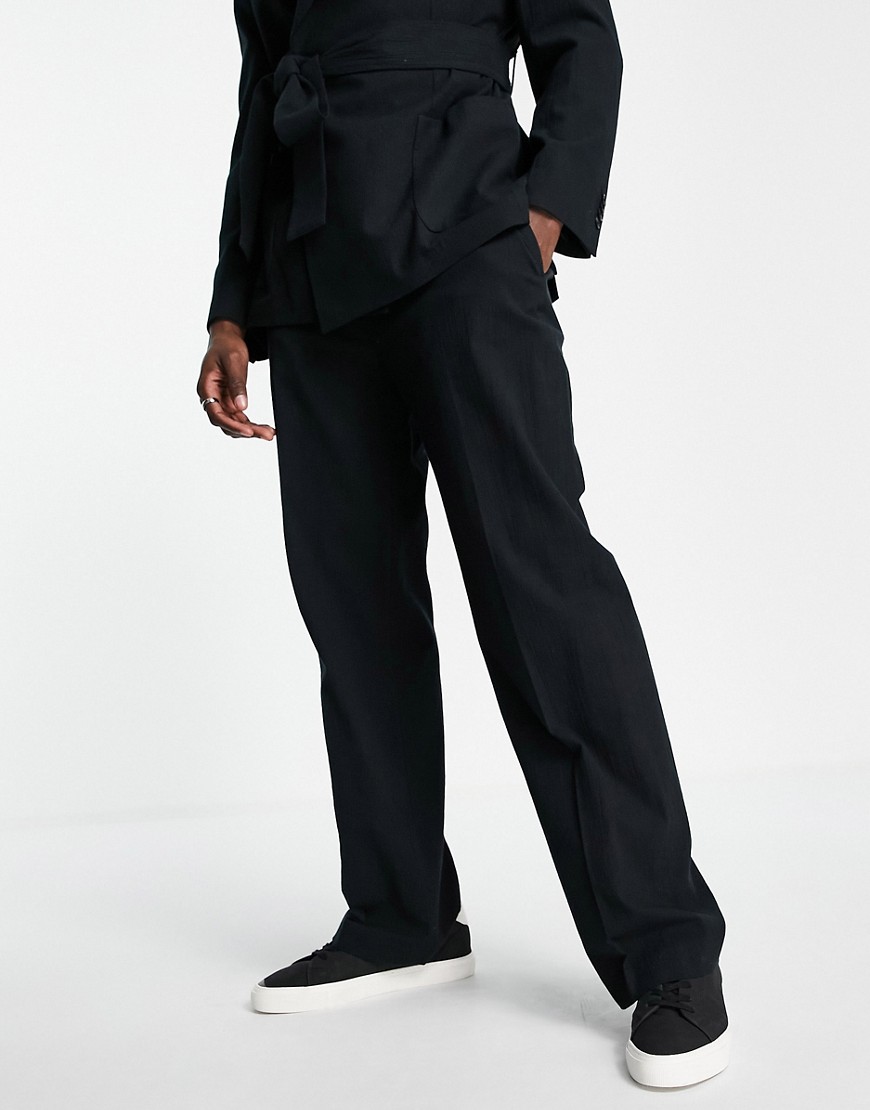 Topman tapered suit pants in black crepe