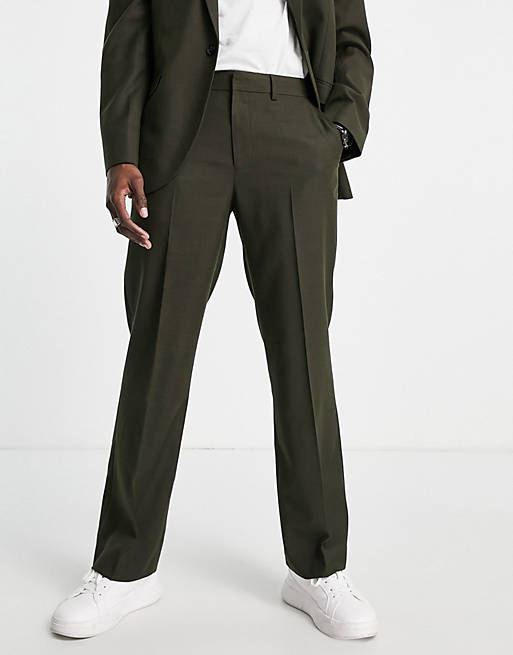 Topman tapered suit pants in dark green