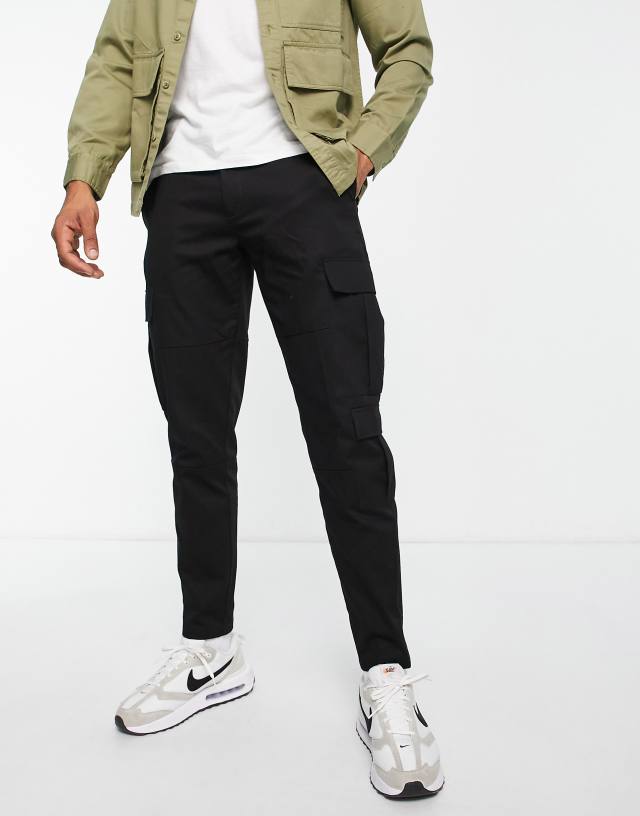 Topman tapered three pocket cargo pants in black