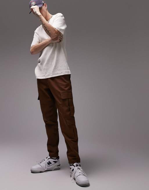 Topman tapered three-pocket cargo pants in brown