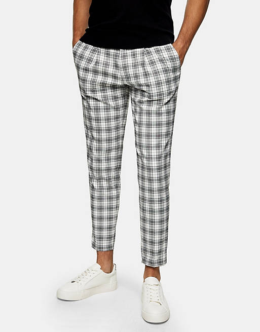 Topman tapered trousers in black & white check | ASOS