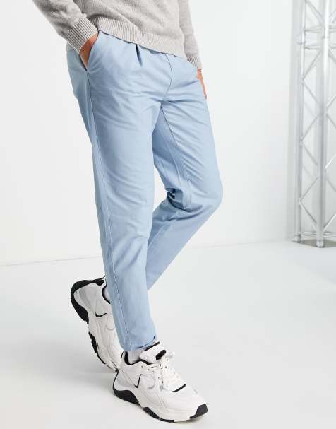 Topman tapered trousers with elasticated waist in blue