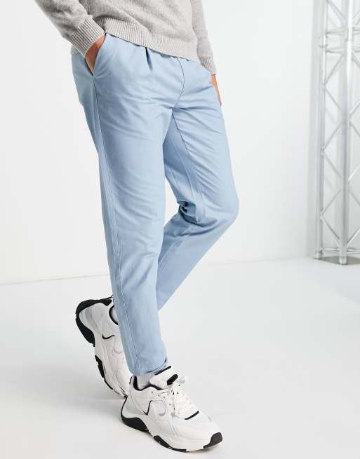 Topman tapered trousers with elasticated waist in blue | ASOS