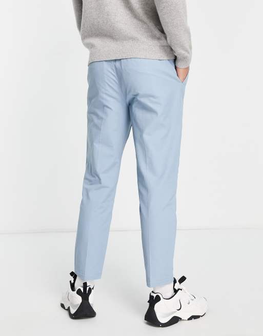 Topman tapered trousers with elasticated waist in blue, 3 of 4