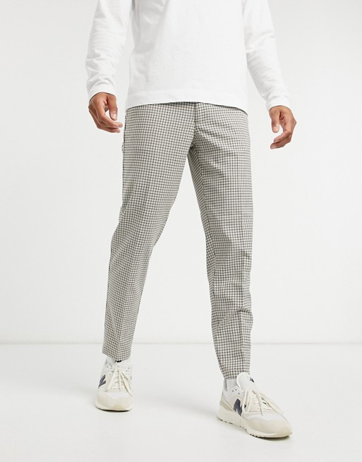 Topman tapered trousers with mini check in brown