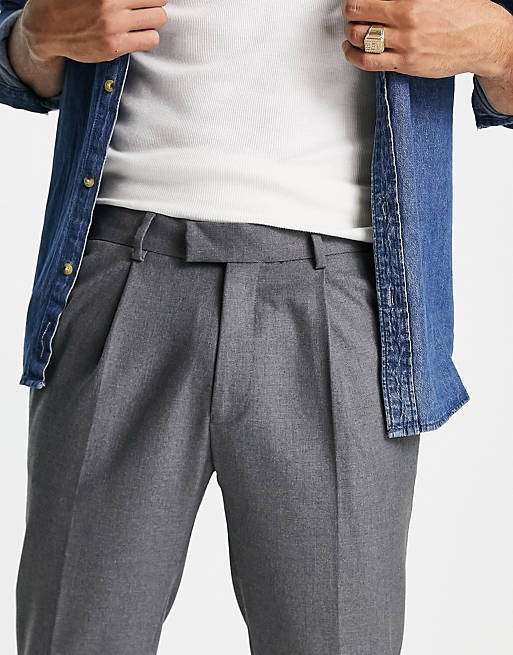 Men Topman tapered trousers with pleat in grey 