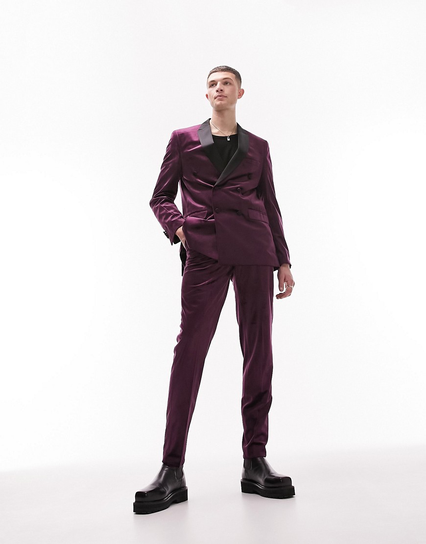Topman tapered velvet suit trousers in purple