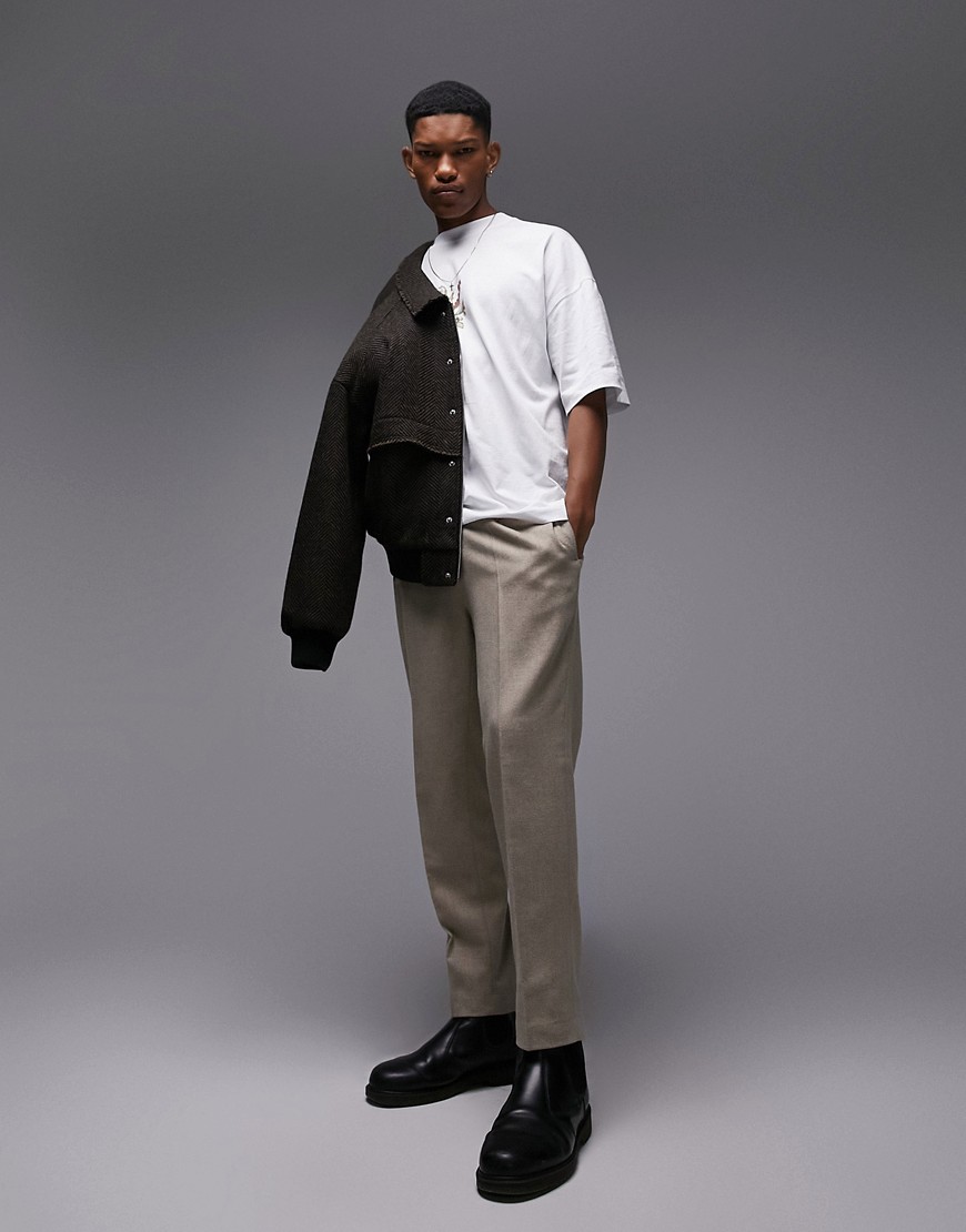 Topman Tapered Wool Mix Pants In Stone-neutral