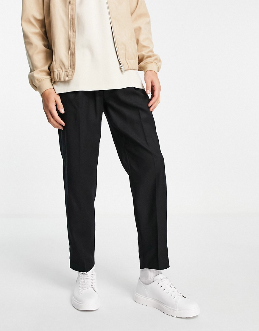 Topman tapered wool mix pants with elasticated waistband in black