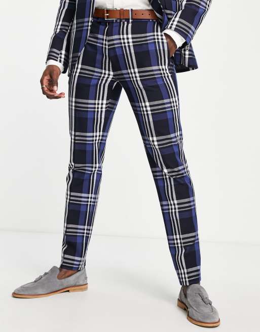 Topman tartan slim suit pants in black
