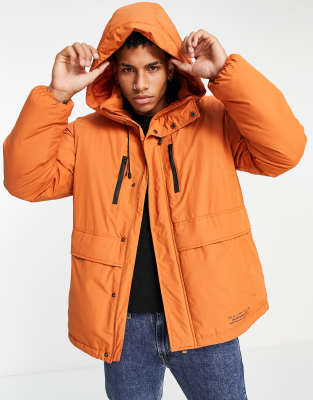 Topman tech short parka in orange - ASOS Price Checker