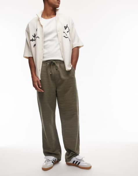 Topman – Teksturowane spodnie baggy w kolorze khaki - view 1