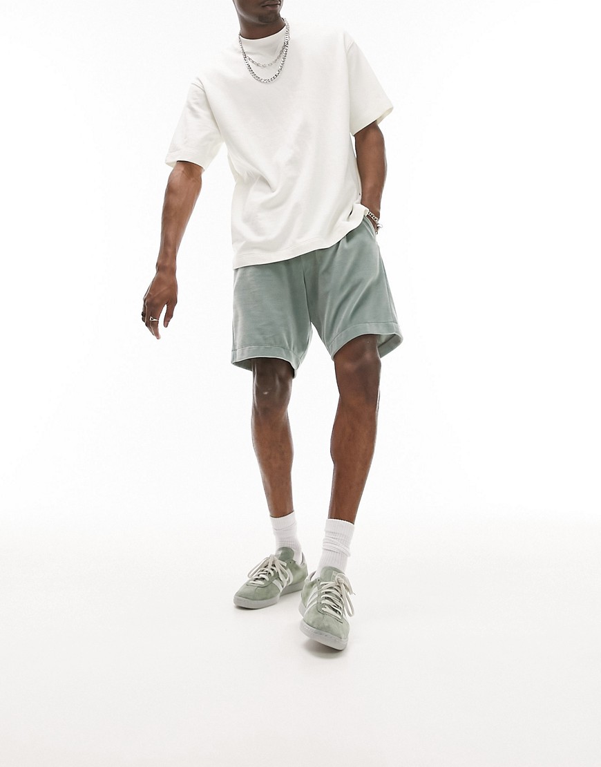 Topman Terrycloth Shorts In Sage-green