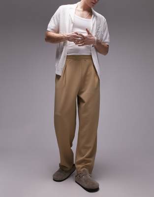 textured baggy fit sweatpants in stone-Neutral