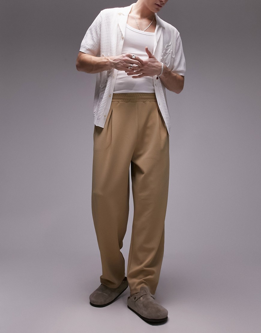 Topman textured balloon trousers jogger in stone-Neutral