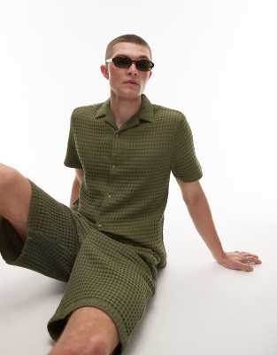 Topman Topman textured grid check co-ord in khaki-Neutral
