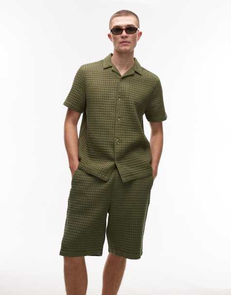 Topman textured grid plaid in khaki green - part of a set - view 1