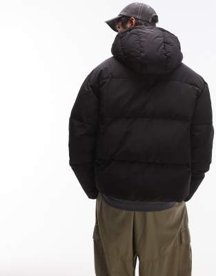 TOPMAN TEXTURED HOODED PUFFER JACKET 