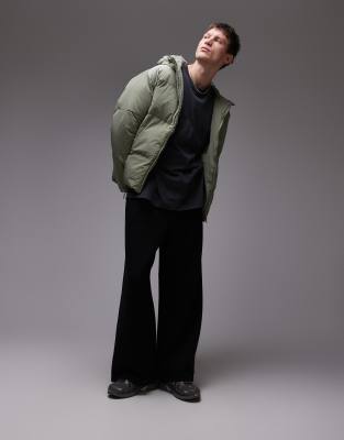 Topman Textured Hooded Puffer Jacket In Green