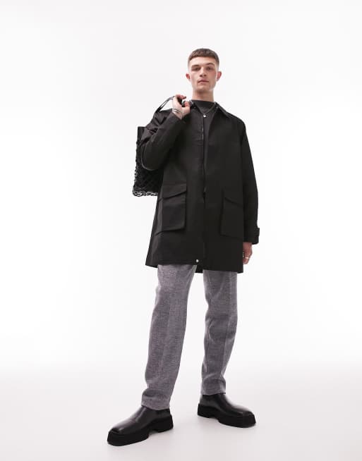 Topman textured mac in black | ASOS