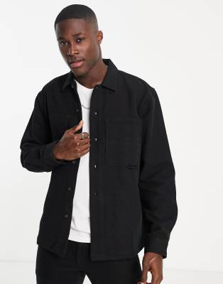 Topman textured overshirt in black