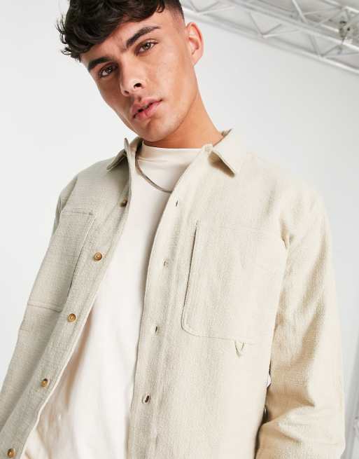 Topman textured overshirt in stone | ASOS